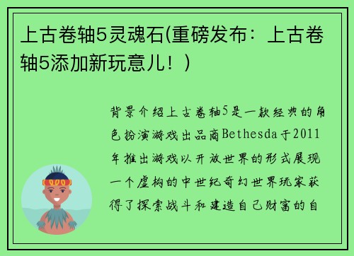 上古卷轴5灵魂石(重磅发布：上古卷轴5添加新玩意儿！)